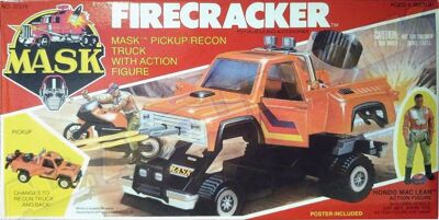 Kenner M.A.S.K. Firecracker US box second wave. Incl. the long masks and poster. For more details have a look to "Differences US boxes first toyline"
