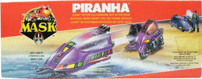 Kenner M.A.S.K. Piranha EU box first wave. Logo with missile launching.