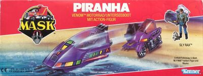 Kenner M.A.S.K. Piranha German box. Logo without missile launching, with CE sign. From 1989