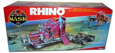 Kenner M.A.S.K. Rhino EU box second wave. Logo without missile launching. Toy has a missile.