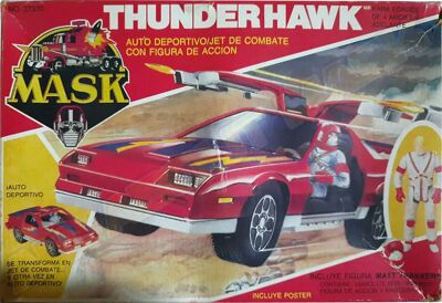 Kenner M.A.S.K. Thunderhawk Auriken Mexican box, licensed product. Same box as the US box but with spanish texts.